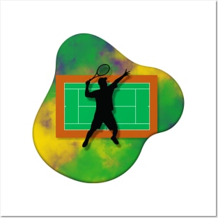 Tennis Player with Tennis Court Background and Wimbledon Colours 8 Posters and Art